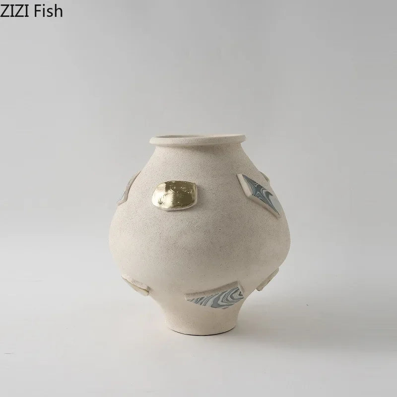 Afralia™ Ceramic Patch Vase for Aesthetic Room Decor & Artificial Flowers Arrangement