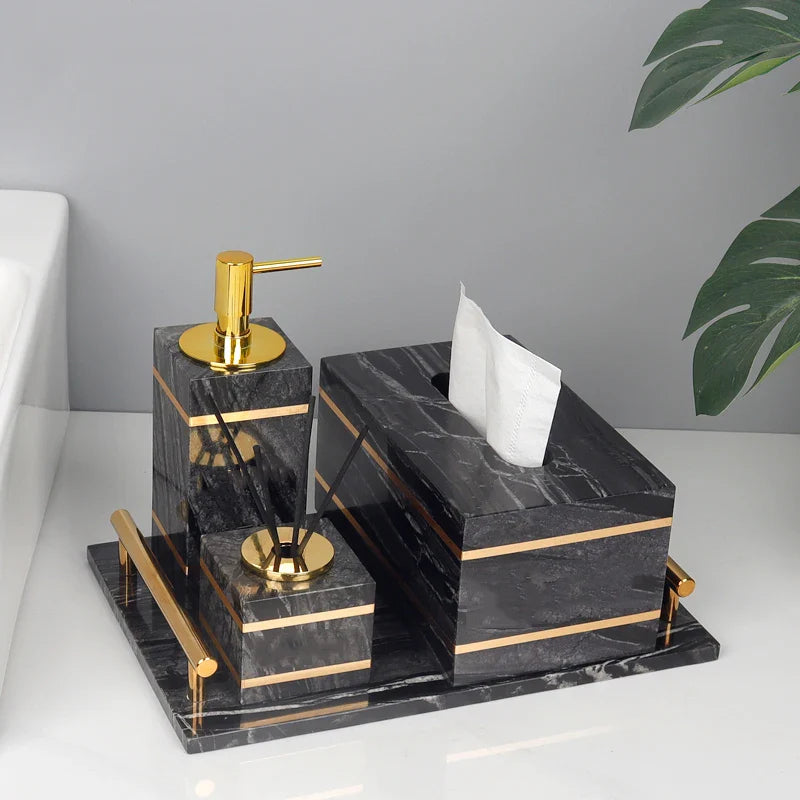 Afralia™ Black Marble Bathroom Accessories Set