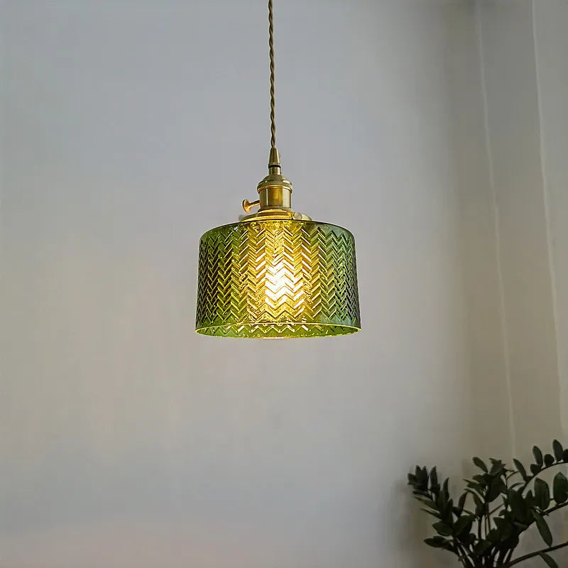 Afralia™ Green Glass Pendant Light Chandelier - Nordic LED Hanging Lamp for Home Decor