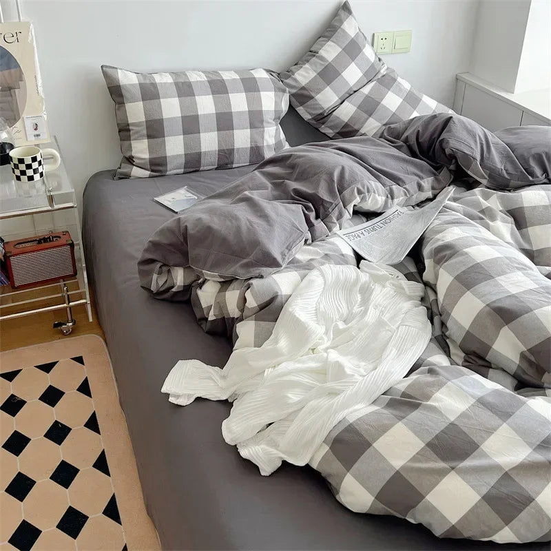 Afralia™ Japanese Style Cotton Printed 4Pcs Bedding Set with Double-Sided Design