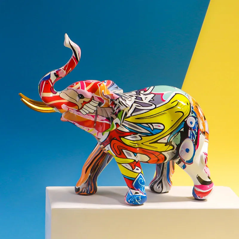 Afralia™ Resin Elephant Figurines Pop Art Animal Statues for Home & Office Decor