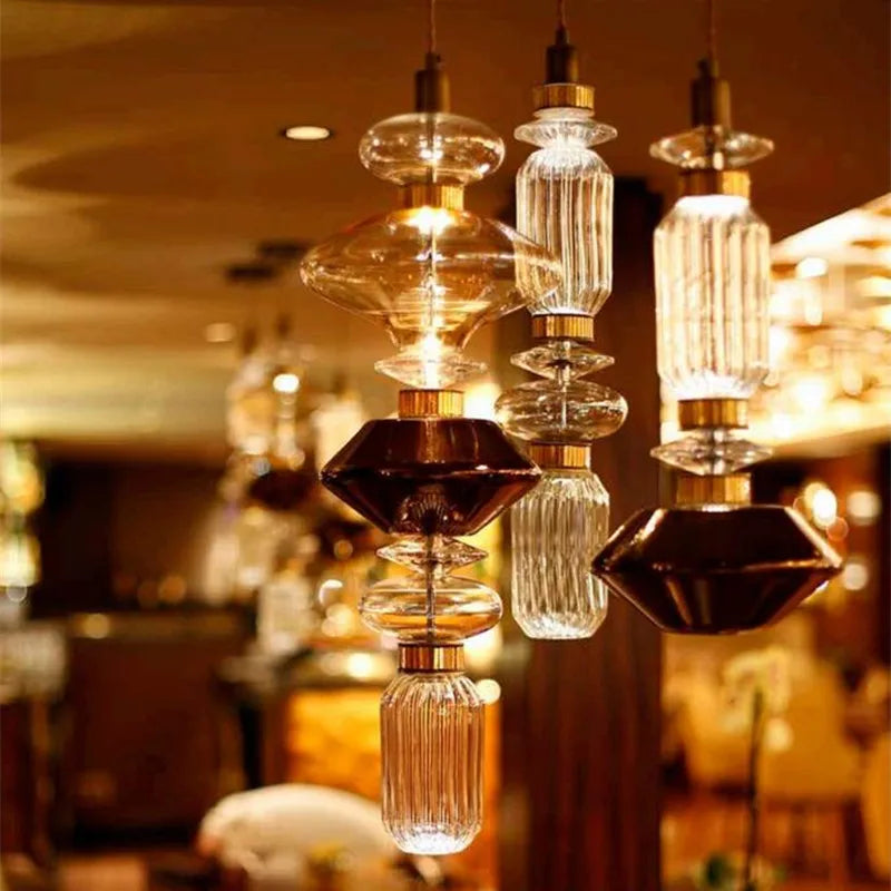 Afralia™ Ballet Pendant Lamp Clear Amber Glass Shade Restaurant Bedroom Lighting