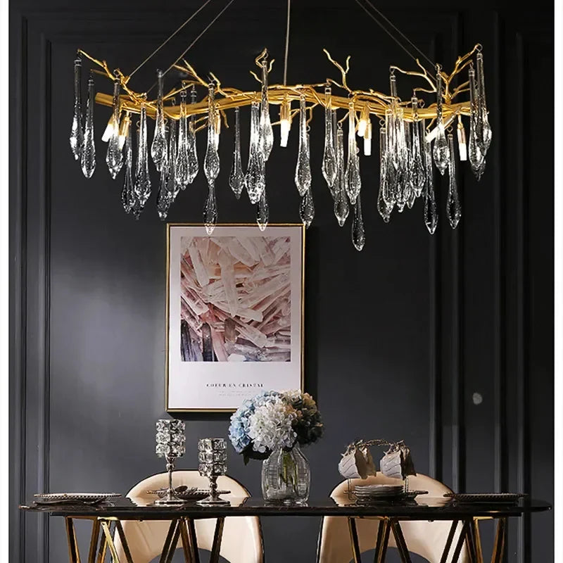 Afralia™ Classic Blue Crystal LED Hanging Chandelier for Elegant Living & Kitchen Decor
