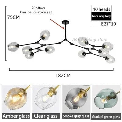 Afralia™ Glass Bubble Branch Chandelier: Modern Hanging Ceiling Light Fixture