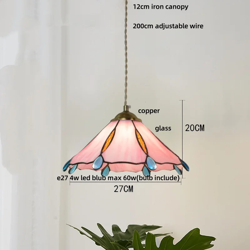 Afralia™ Blue Glass LED Pendant Light: Modern Nordic Tiffany Hanging Lamp for Bedroom & Dining Room