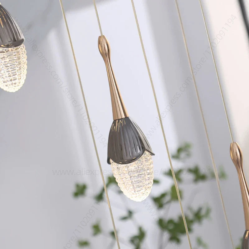 Afralia™ Gold LED Staircase Chandelier | Luxury Large Living Room Pendant Lamp