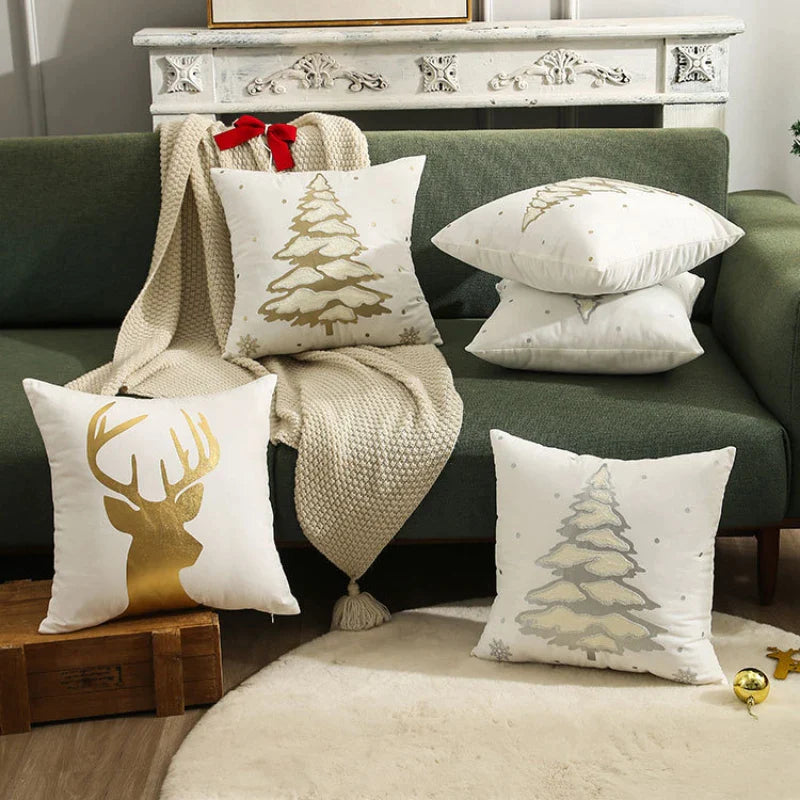 Afralia™ Embroidered Christmas Pillow Cover Set - Festive Holiday Home Decor