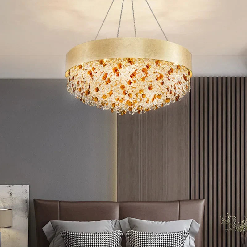 Afralia™ Circular Crystal Chandelier Pendant Lamp for Living Room, Hotel Lobby, Kitchen Island
