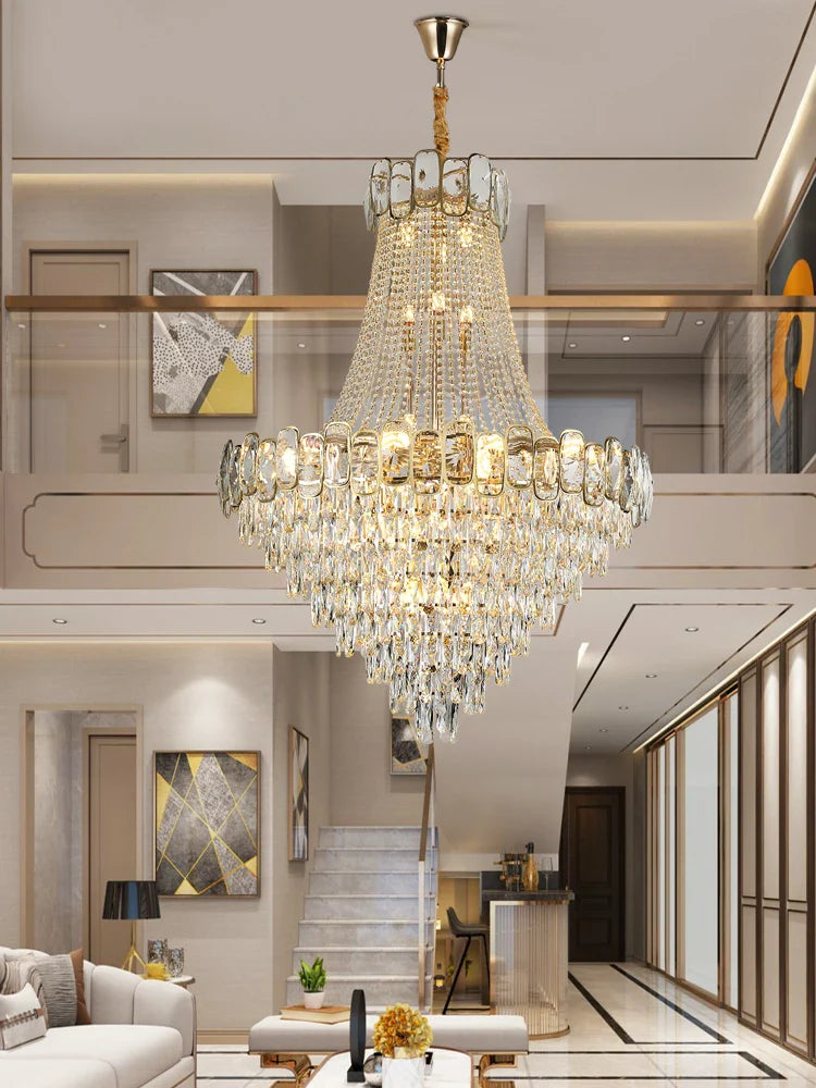 Afralia™ Luxury Crystal Chandelier LED Light Living Room Suspension Luminaire