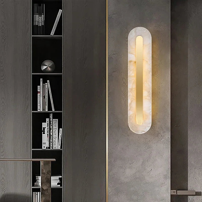 Afralia™ Gold Marble Living Room LED Wall Lamp