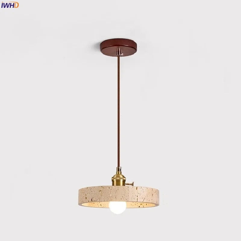Afralia™ Nordic LED Pendant Lights Yellow Travertine Copper Hanging Lamp for Bedroom Dining Living Room