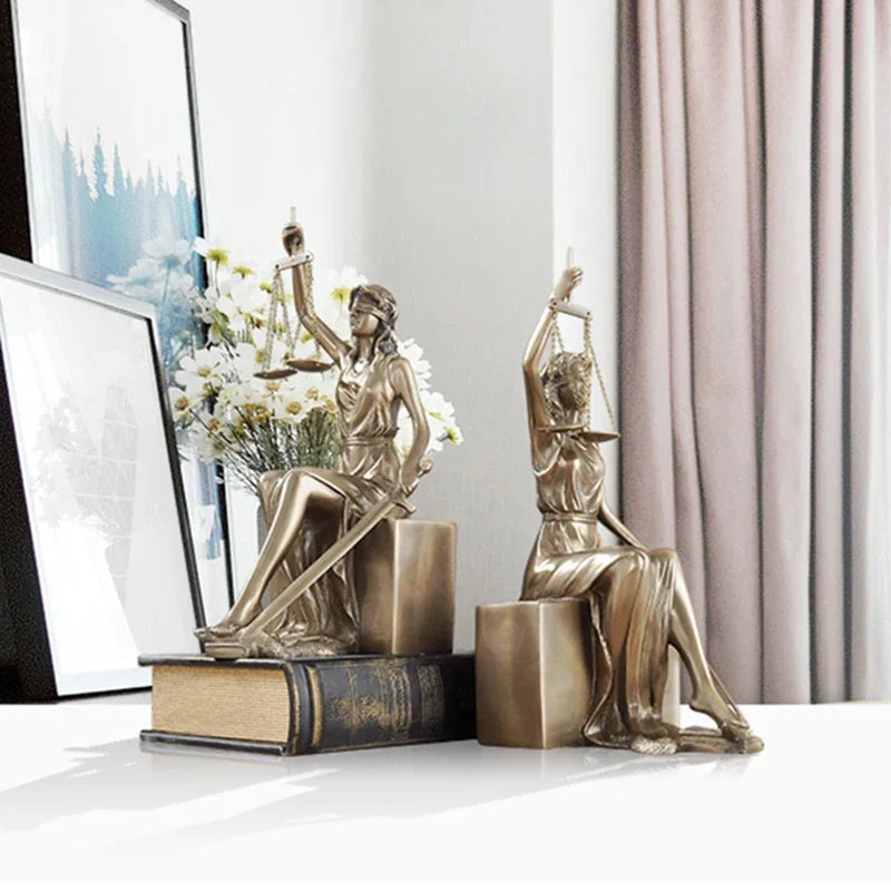 Afralia™ Justice Goddess Statue Bookends: Creative Home Decor for Study Room