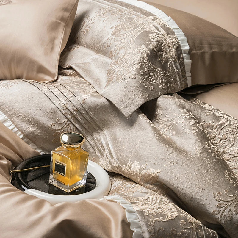 Afralia™ Champagne Luxury 100S Egyptian Cotton Relief Bedding Set
