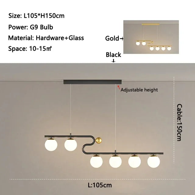 Afralia™ Glass Ball LED Chandelier Pendant for Dining Living Bedroom Kitchen