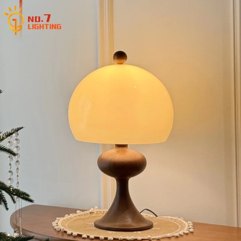 Afralia™ Ash Wood Bubble Glass LED Table Lamp - Medieval Designer Hanging Light