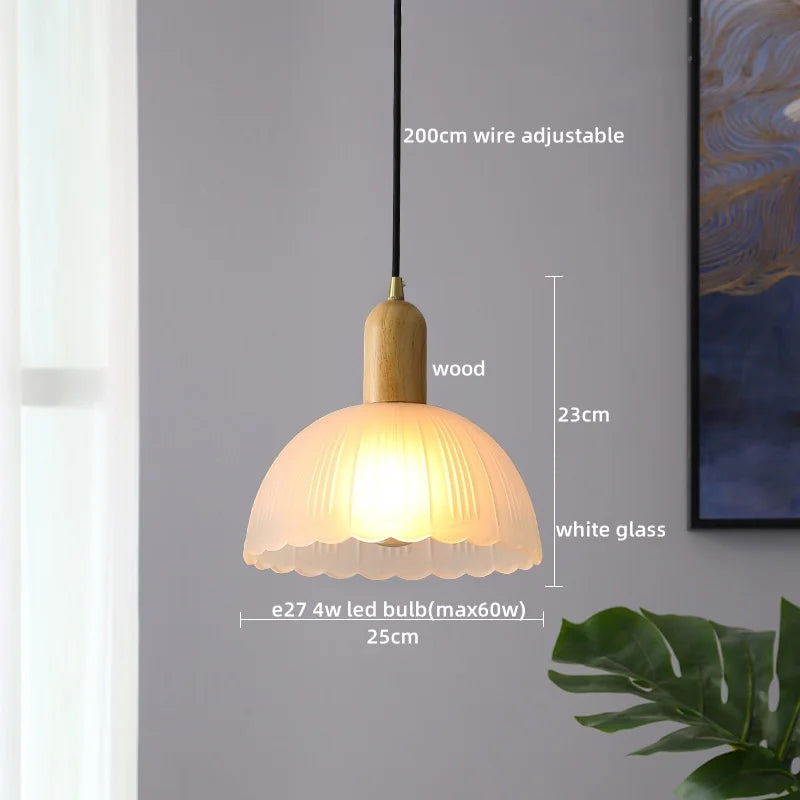 Afralia™ Wood Glass LED Pendant Light Suspension Luminaire for Home Decor