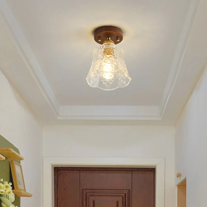 Afralia™ Glass LED Ceiling Lamp Copper Walnut Modern Living Room Lighting Fixtures