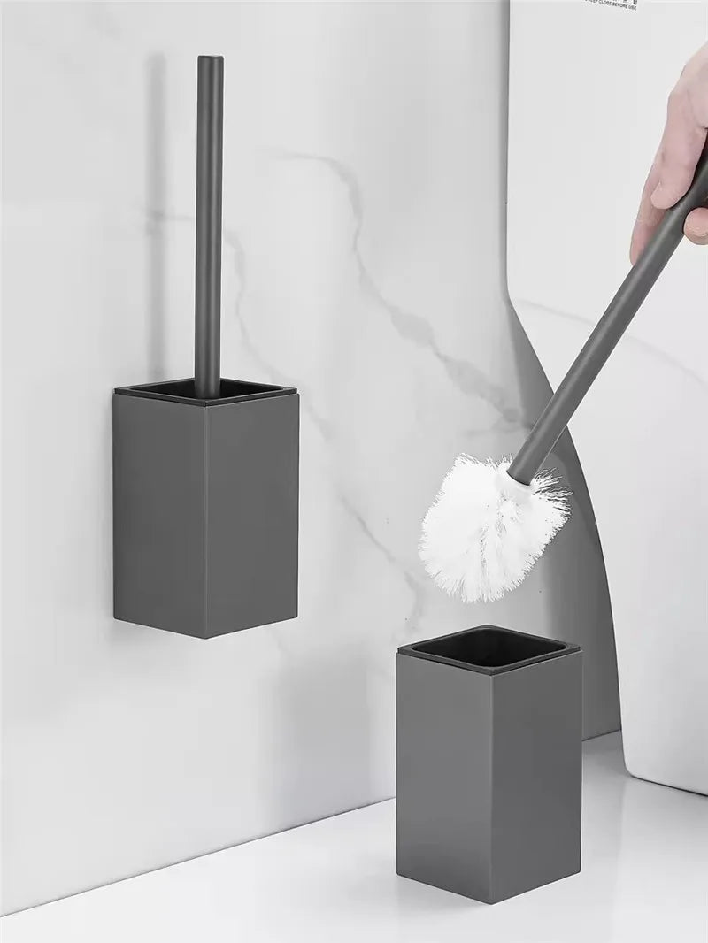 Afralia™ Aluminum Gray/White Toilet Brush Holder Set
