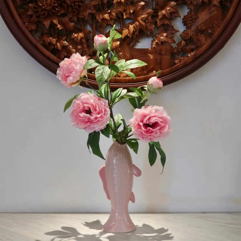 Afralia™ Pink Carp Vase: Simulated Fish Statue, Flower Arrangement Accessory