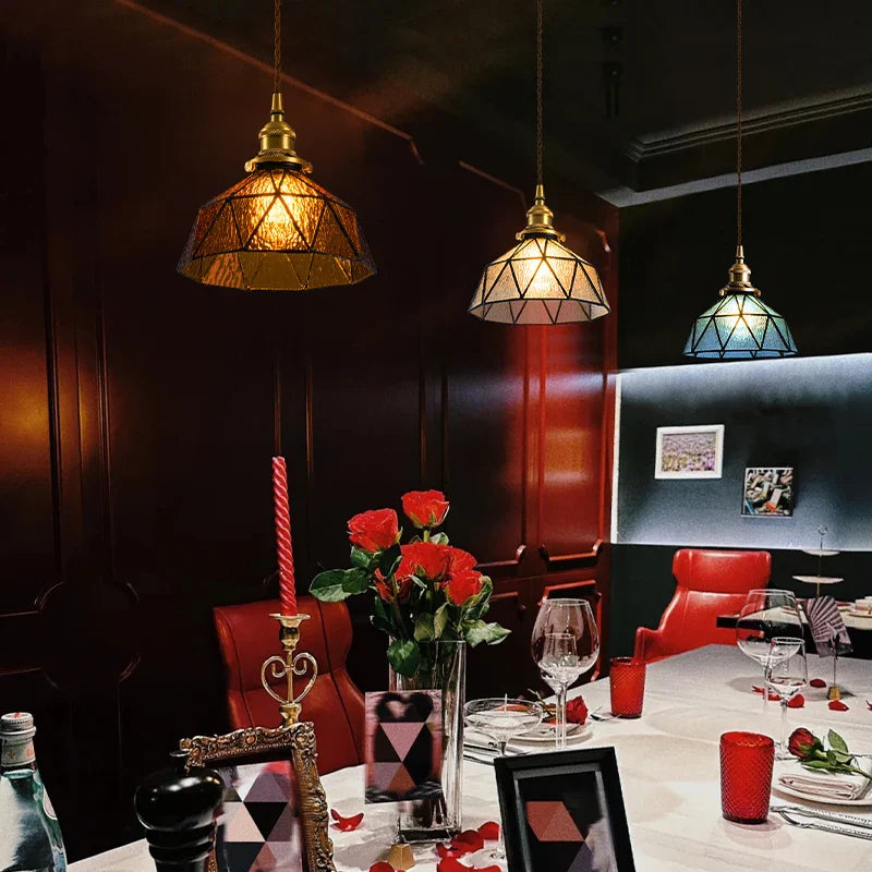 Afralia™ Nordic Glass LED Pendant Light - Vintage Brass Hanglamp for Cafe, Living Room