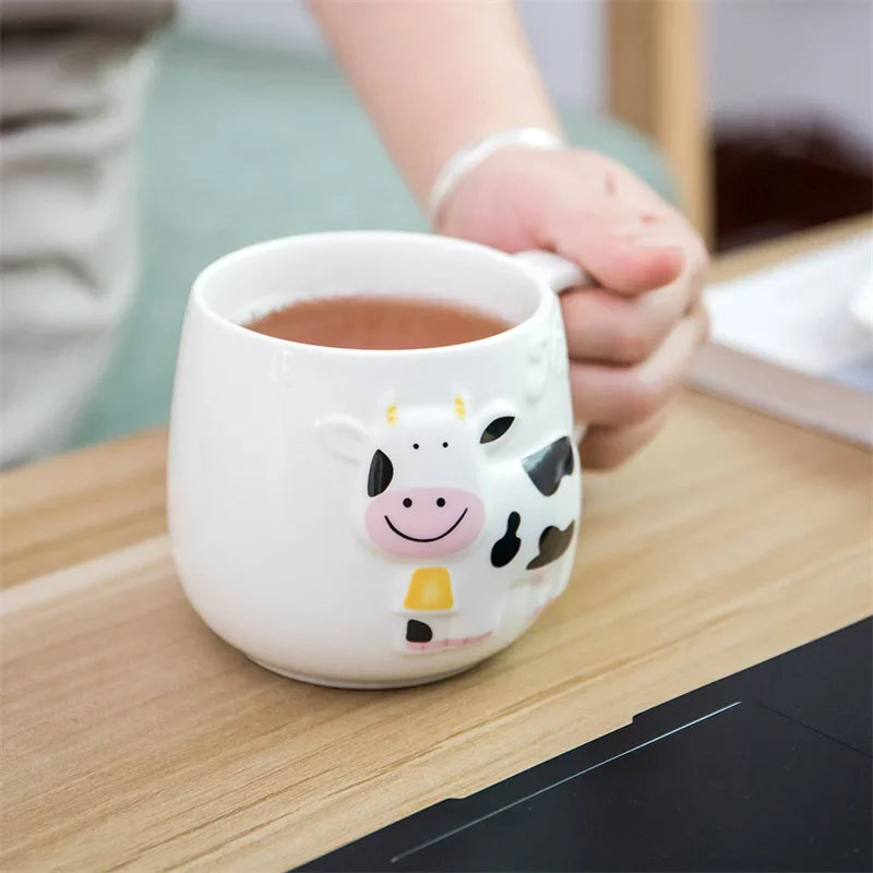 Afralia™ Cow Ceramic Mug: Cute 3D Animal Coffee Cup for Kids and Adults