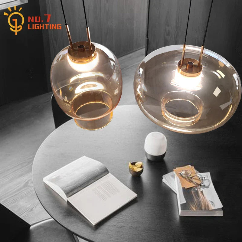 Afralia™ Retro Amber Glass Pendant Lights - Modern LED Indoor Lighting for Home and Business