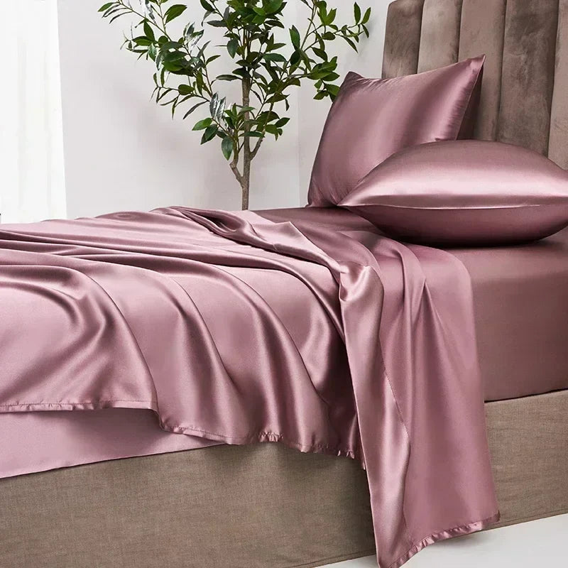 Afralia™ Satin Queen/ King Bed Sheets Set - Luxurious, High Quality, Solid Colors