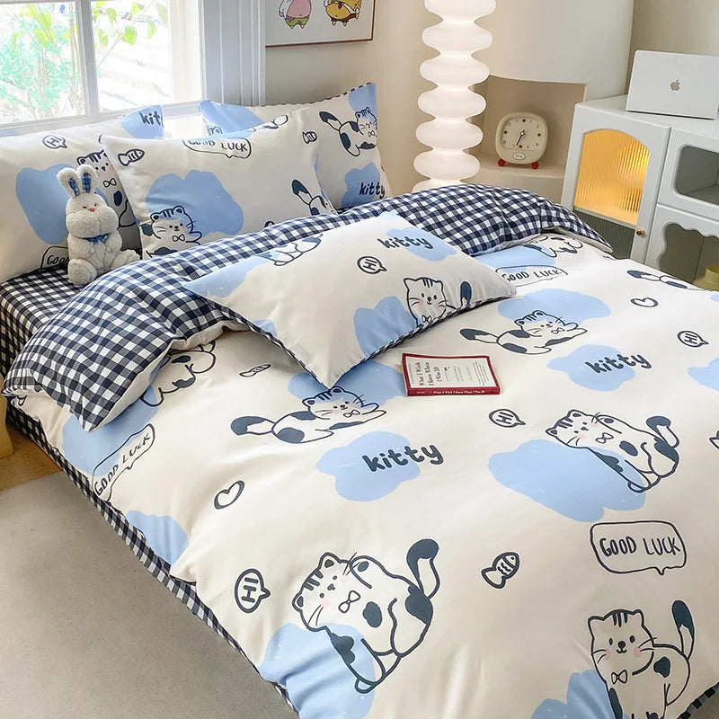 Afralia™ Cute Printed Cotton Duvet Cover for Double Queen Bed - Cozy & Non-Fading