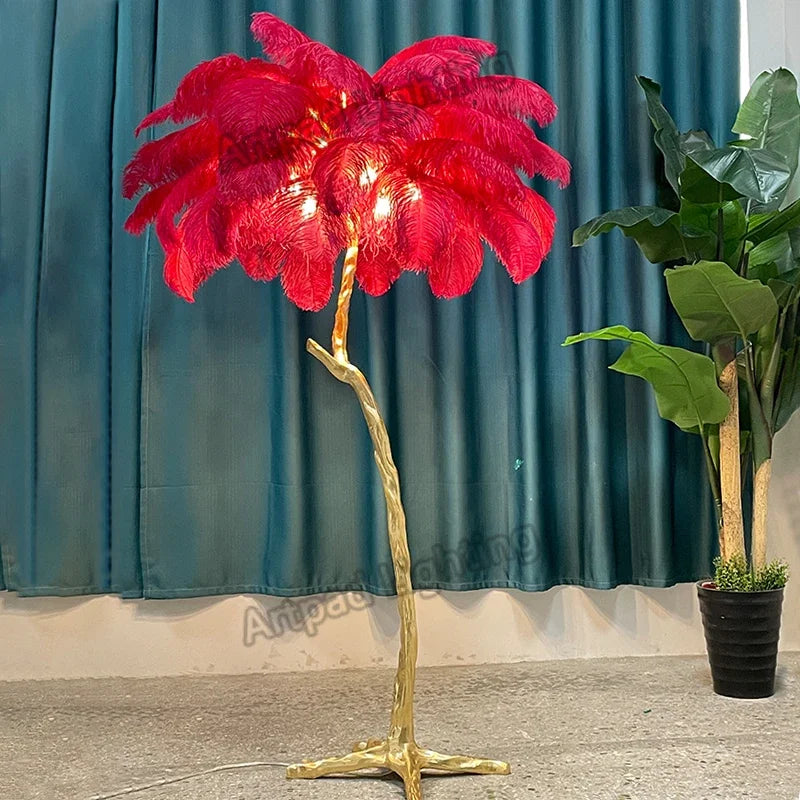 Afralia™ Ostrich Feather Floor Lamp Modern LED Light Fixtures Living Room Bedroom