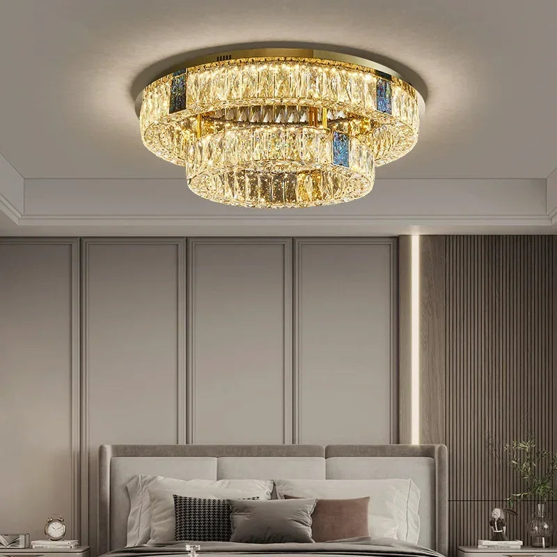 Afralia™ Crystal LED Ceiling Lamp: Modern Stainless Steel Chandelier for Living Room, Bedroom & Kitchen.