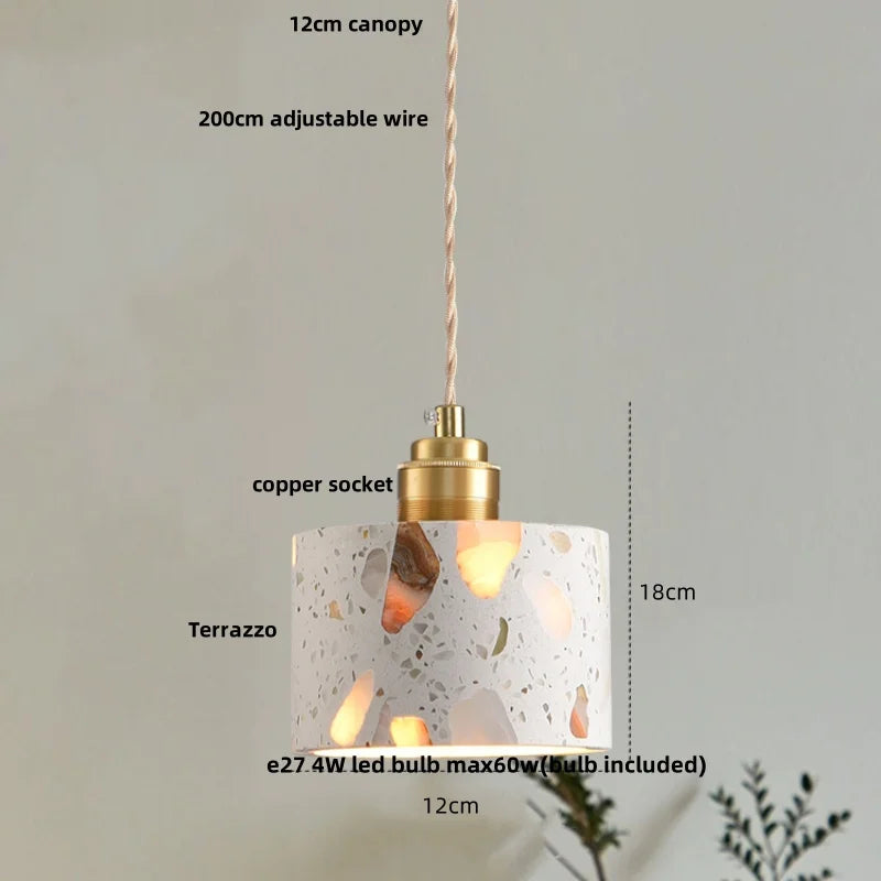 Afralia™ Terrazzo Stone LED Pendant Light with Wood Handle for Kitchen & Restaurant