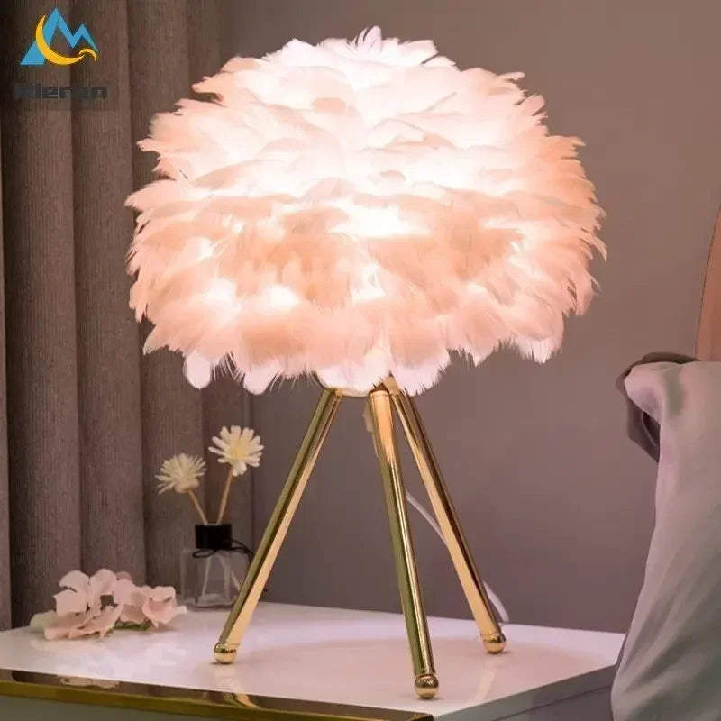 Afralia™ Modern Feather LED Table Lamp for Bedroom Study Dining Room Hotel Living Room