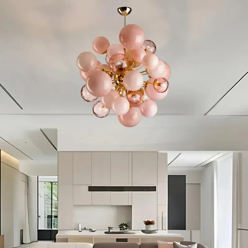 Afralia™ Pink Glass Bubbles Chandelier LED Ceiling Light