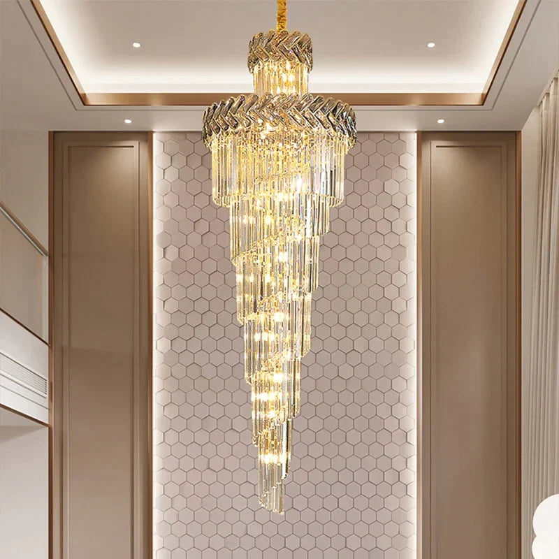 Afralia™ Smoky Gray Crystal Chandelier Indoor Lighting Staircase LED Pendant Lamp