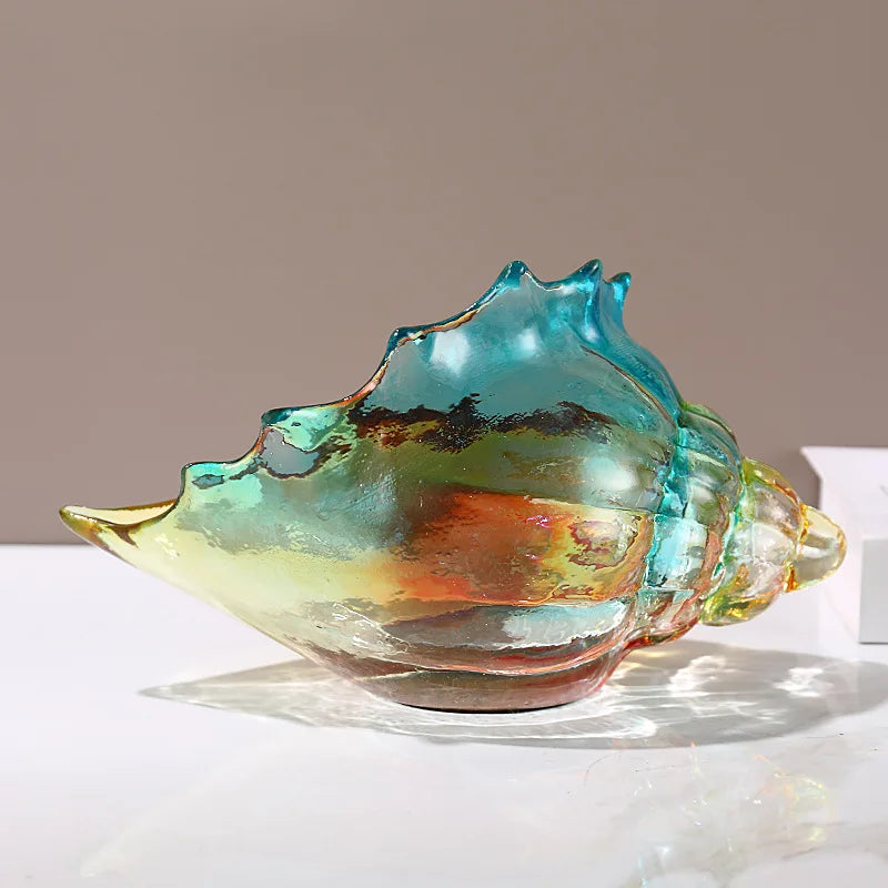 Afralia™ Conch Glass Handicrafts Key Tray: Colorful Shell Figurines Storage Container