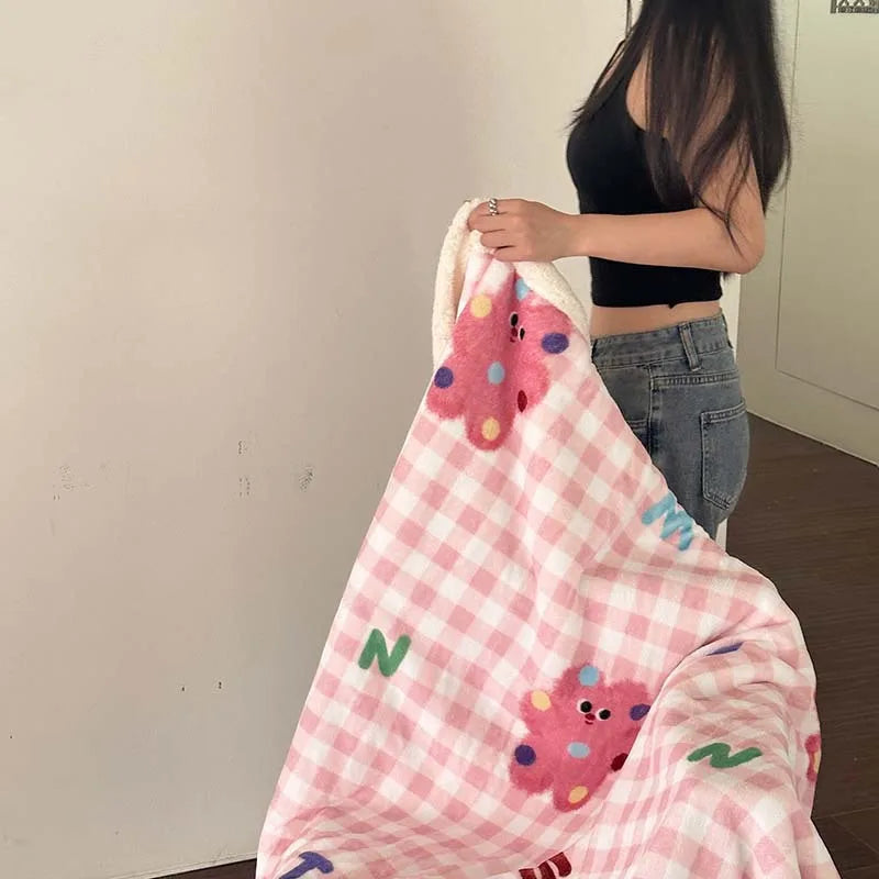 Afralia™ Cartoon Lamb Wool Blanket - Thick, Printed Coral Fleece Sofa Cover