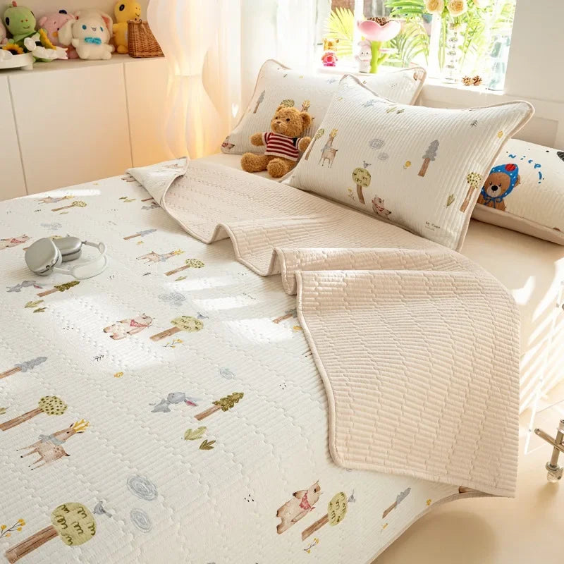 Afralia™ Cartoon Print Foldable Bed Cover Set | Cotton Quilted Cushion Mat