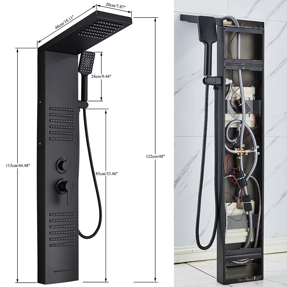 Afralia™ Black LED Shower Column with Massage Jets and Waterfall Mixer Tap