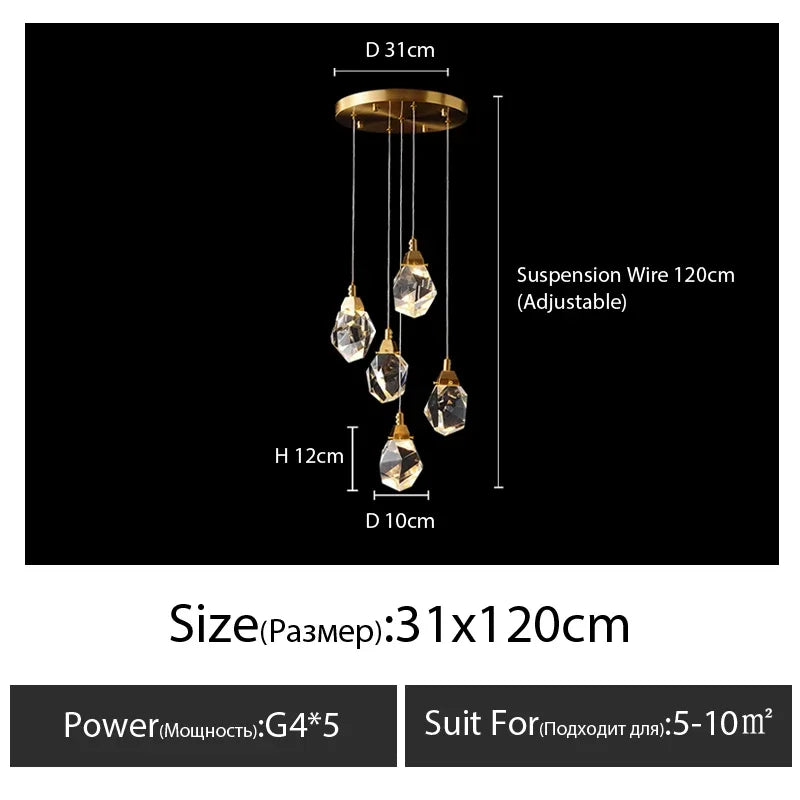 Afralia™ Diamond Crystal Chandelier Staircase LED Golden Chandeliers Lighting for Luxurious Home Décor