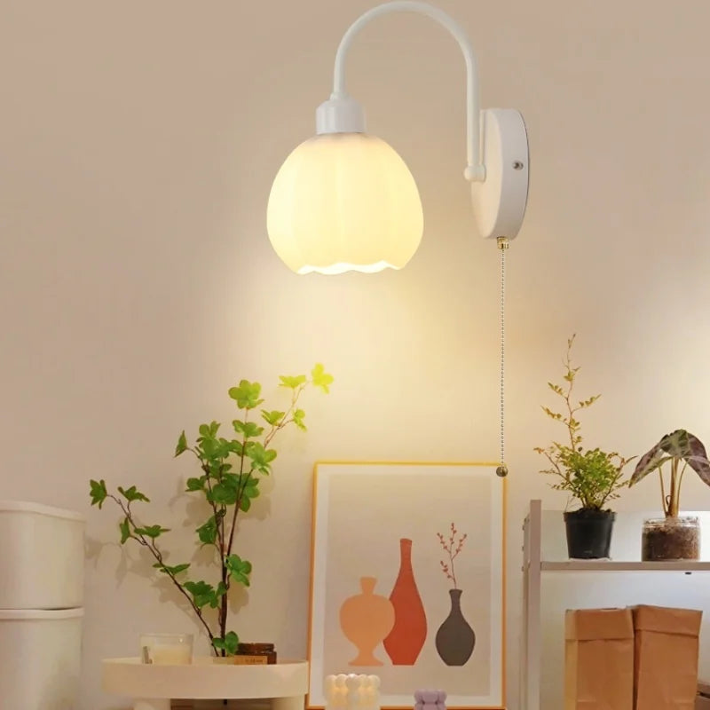 Afralia™ White Glass LED Wall Lights Fixture Modern Simple Design Iron Stair Light