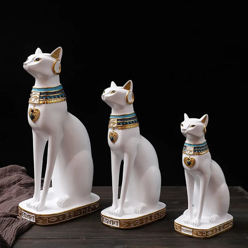 Nordic Egyptian Cat White Resin Ornament Figurine for Living Room Decor by Afralia™
