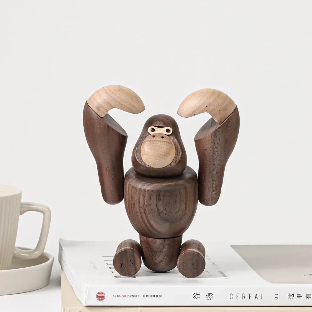 Afralia™ Wooden King Kong Gorilla Dolls Home Decoration Figurines Ornament