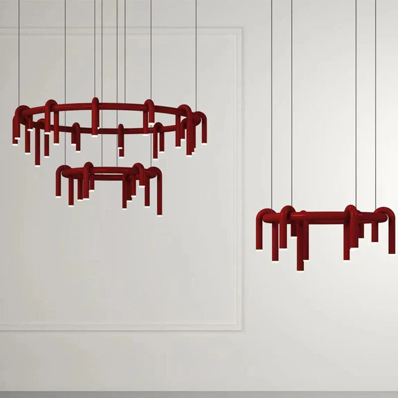 Afralia™ Red U-Shaped Chandelier: Modern Nordic Living Room Bedroom Lighting Fixtures