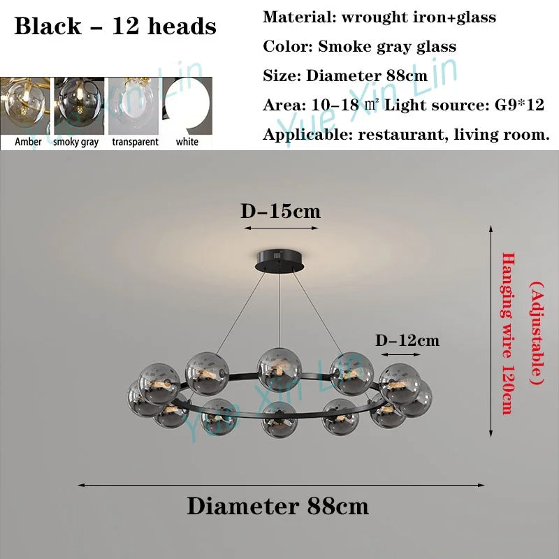 Afralia™ Glass Living Room Chandelier: Luxury Italian Style Ceiling Light for Modern Interior