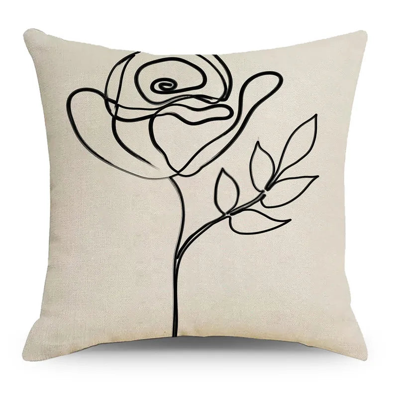 Nordic Abstract Linen Pillow Case Black White Ins Style Afralia™ Home Decor Cover