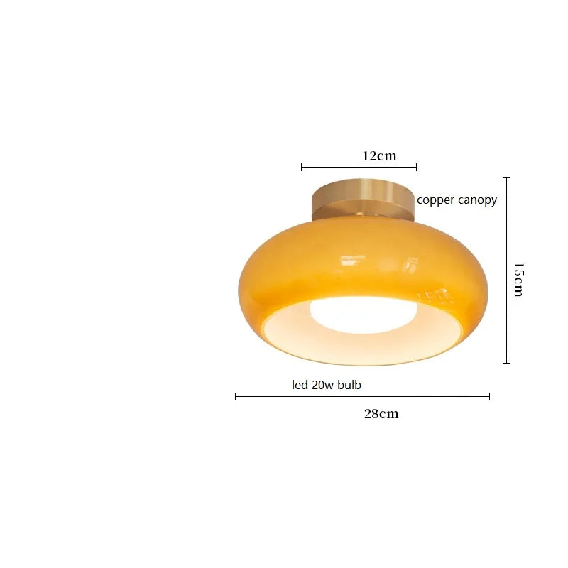 Afralia™ Nordic LED Ceiling Lamp with Yellow Glass Lampshade for Home Indoor Lighting