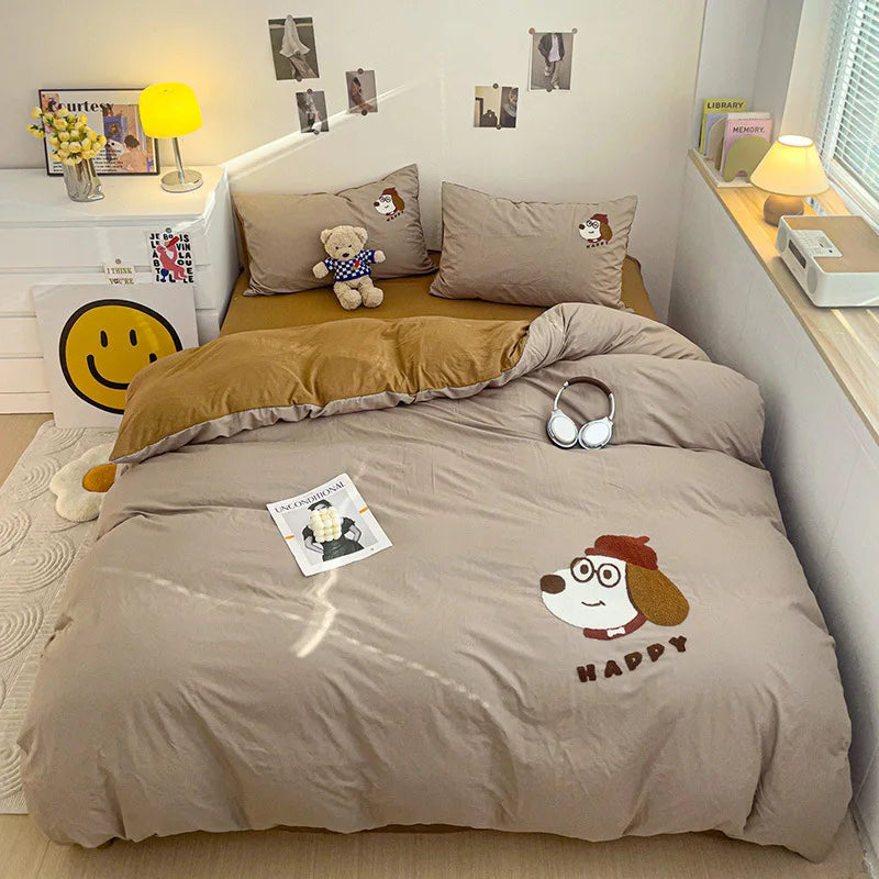 Afralia™ Cartoon Embroidery Bedding Set for Single & Double Sleepers