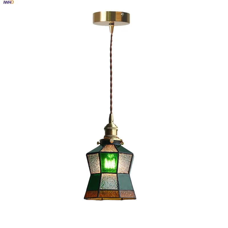 Afralia™ Vintage Green Tiffany Glass Adjustable LED Pendant Lamp for Home Decor