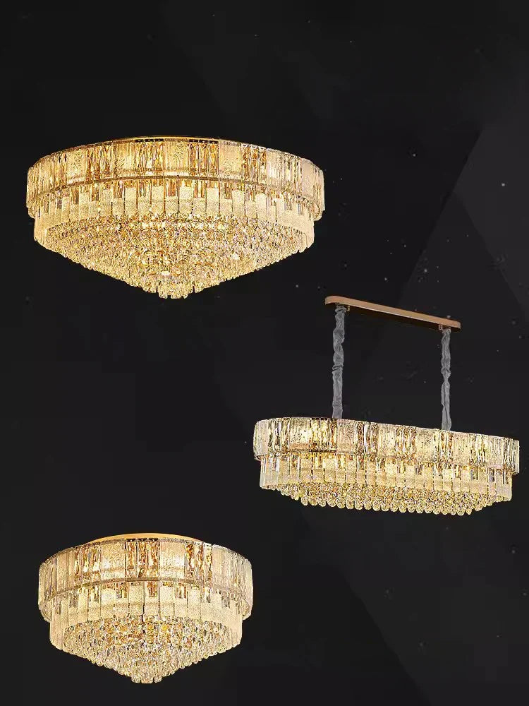 Afralia™ K9 Crystal Gold Chandelier Lighting for Living Room