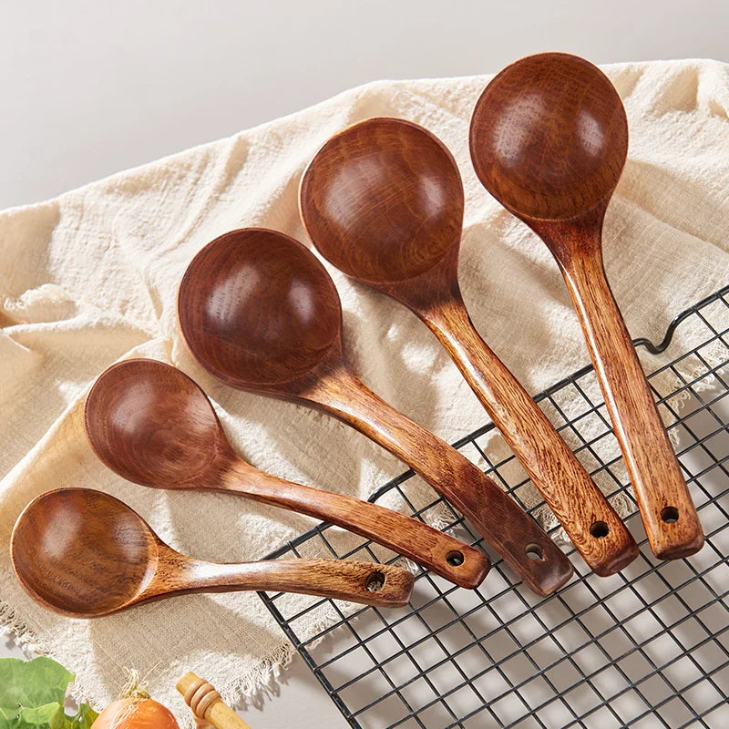 Afralia™ Natural Wood Spoon Set for Nonstick Cookware - Handmade Cooking Utensils